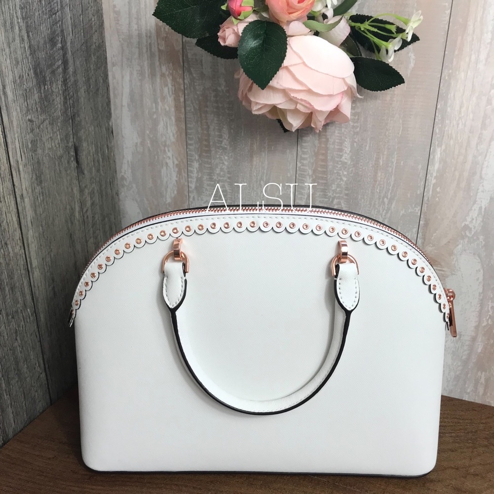 Michael Kors Emmy Large Dome Satchel Optic White - Picture 2 of 8